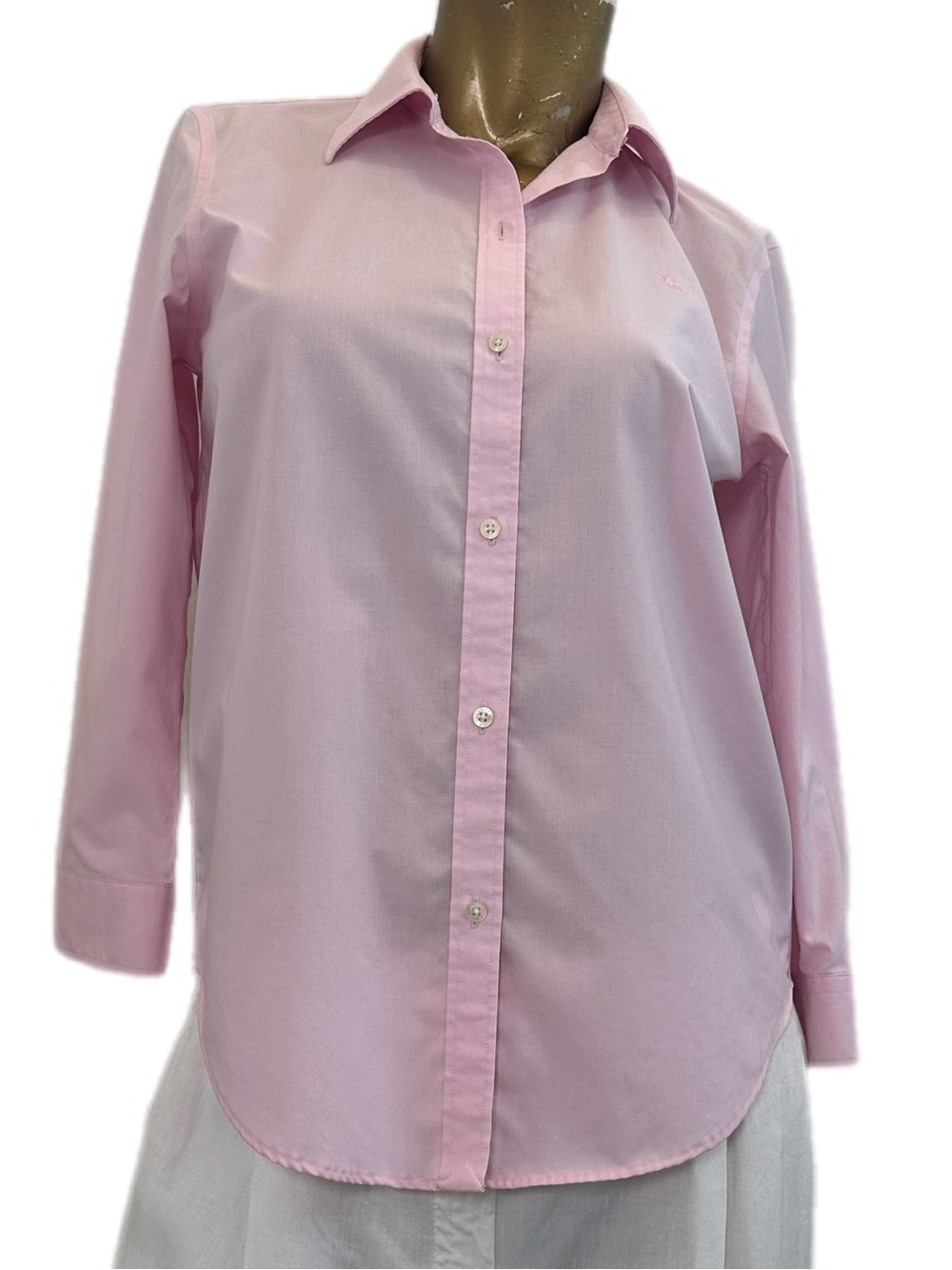 Lauren Ralph Lauren Pink Button Front Shirt Medium 3/4 Sleeve Cotton Stretch S